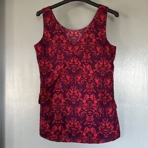 Cabi Purple Red Women's Cameo Faces Tank Top Layered sz M Sleeveless Blouse